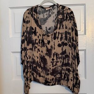 Abstract Taupe & Black V-Neck Tunic